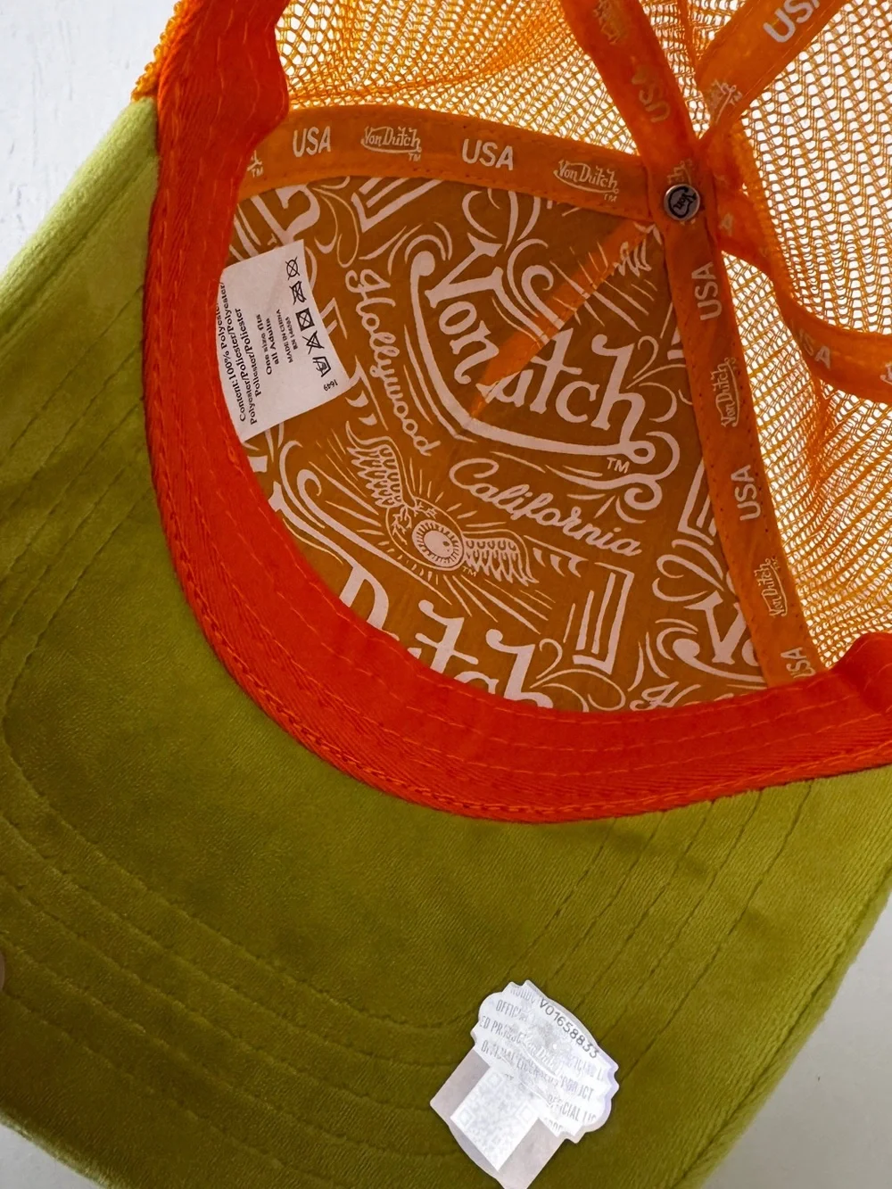 Von Dutch Lime Green & Orange Mesh Trucker Hat